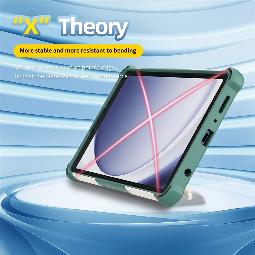 For Samsung Galaxy Tab A11 / A9 Case Kickstand PC + TPU Shockproof Tablet Cover With Hand Strap - Green - 3