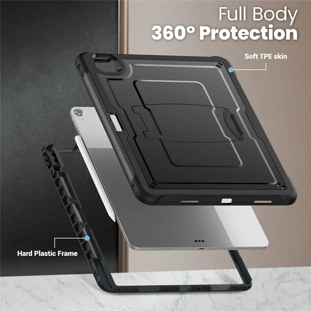 For iPad Air 13 (2026) / (2025) / (2024) Case Hidden Zinc Alloy Kickstand PC + TPE Tablet Cover with Shoulder Strap - Black - 5