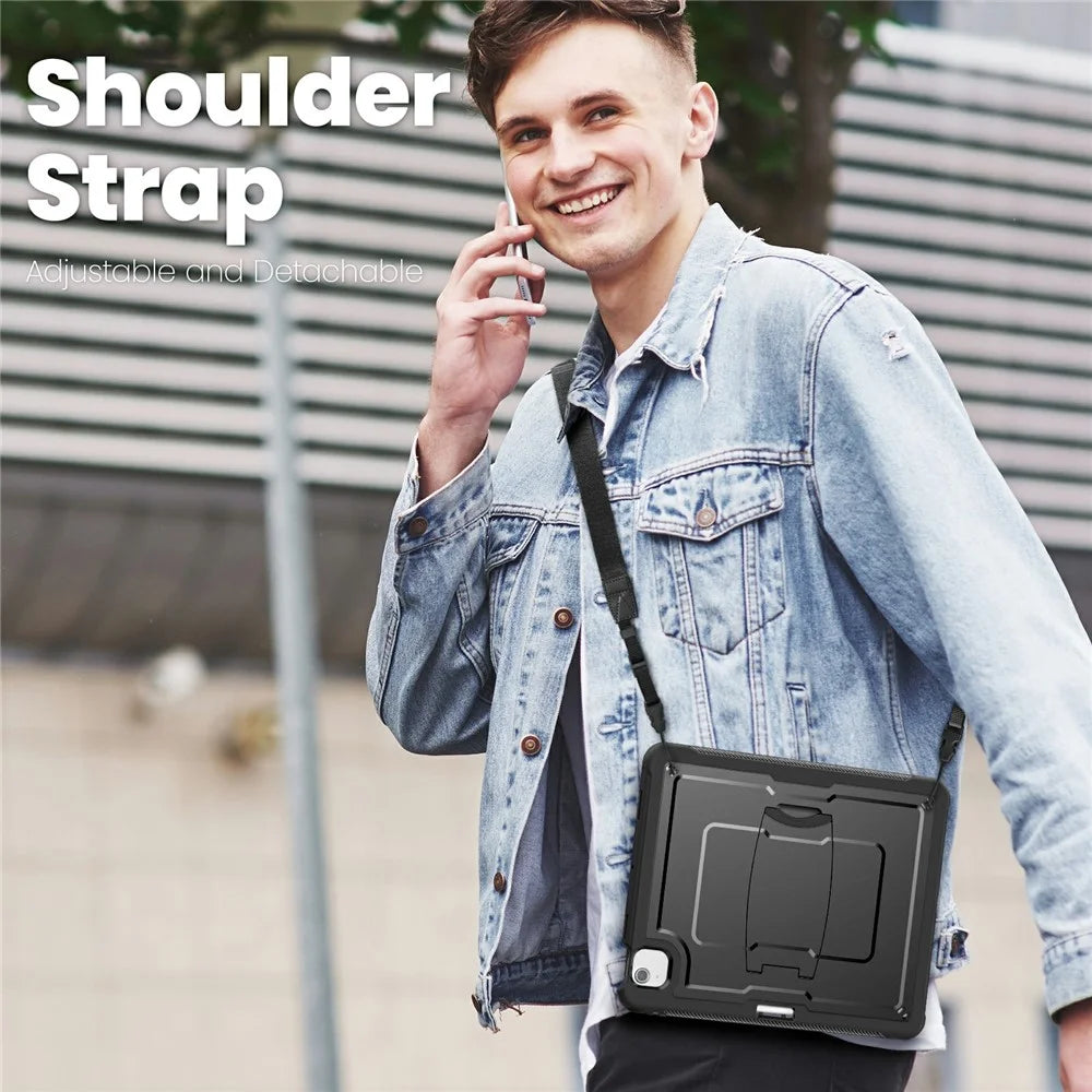 For iPad Air 13 (2026) / (2025) / (2024) Case Hidden Zinc Alloy Kickstand PC + TPE Tablet Cover with Shoulder Strap - Black - 7