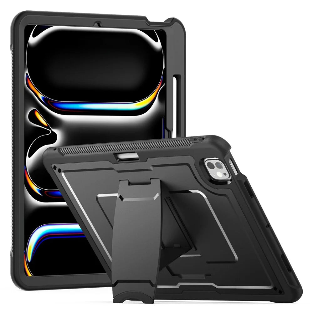 For iPad Pro 13 (2025) / 13 (2024) Case PC + TPE Tablet Cover with Hidden Zinc Alloy Kickstand - Black - 1