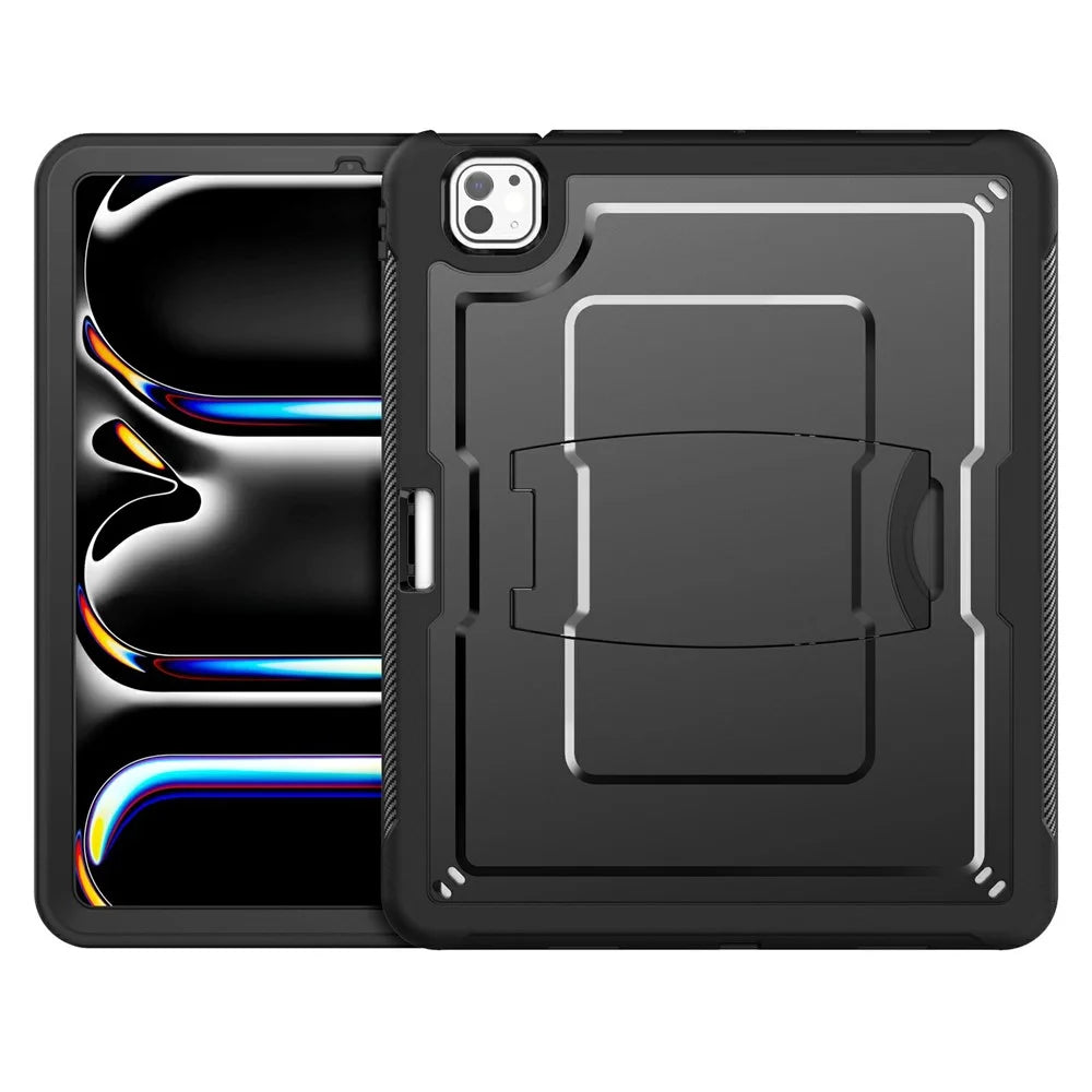 For iPad Pro 13 (2025) / 13 (2024) Case PC + TPE Tablet Cover with Hidden Zinc Alloy Kickstand - Black - 2