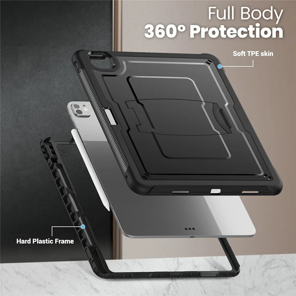 For iPad Pro 13 (2025) / 13 (2024) Case PC + TPE Tablet Cover with Hidden Zinc Alloy Kickstand - Black - 5
