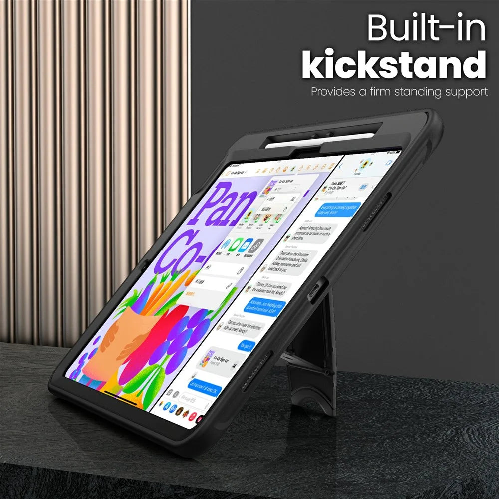 For iPad Pro 13 (2025) / 13 (2024) Case Hidden Zinc Alloy Kickstand PC + TPE Tablet Cover with Shoulder Strap - Black - 4