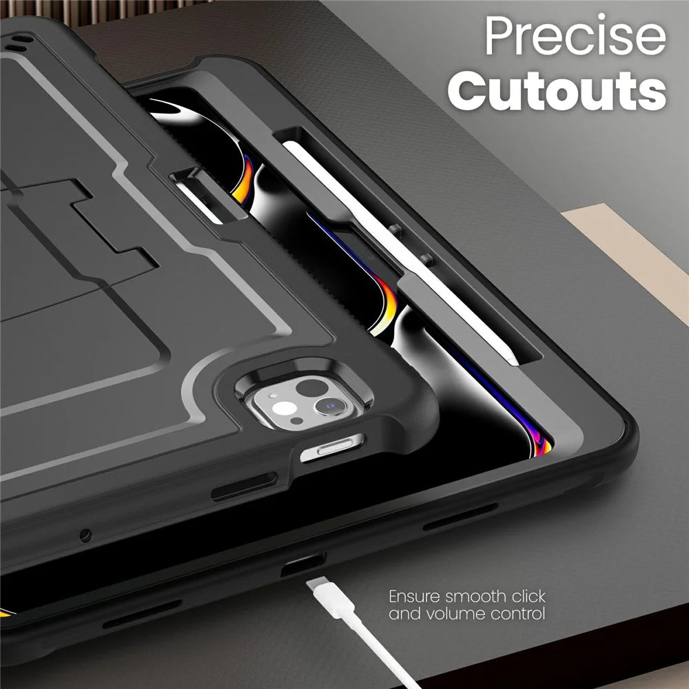 For iPad Pro 13 (2025) / 13 (2024) Case Hidden Zinc Alloy Kickstand PC + TPE Tablet Cover with Shoulder Strap - Black - 6