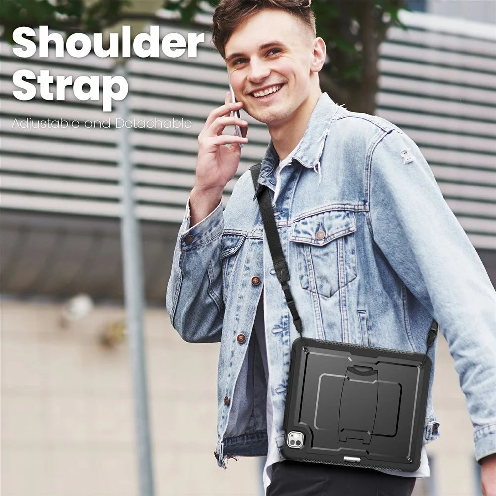 For iPad Pro 13 (2025) / 13 (2024) Case Hidden Zinc Alloy Kickstand PC + TPE Tablet Cover with Shoulder Strap - Black - 7
