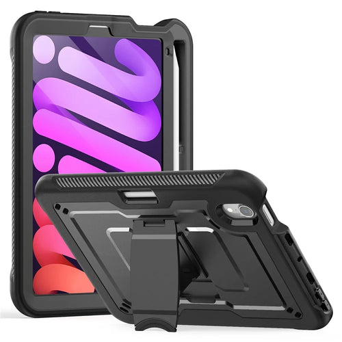 For iPad mini (2024) / (2021) Case PC + TPE Tablet Cover with Hidden Zinc Alloy Kickstand - Black - 1