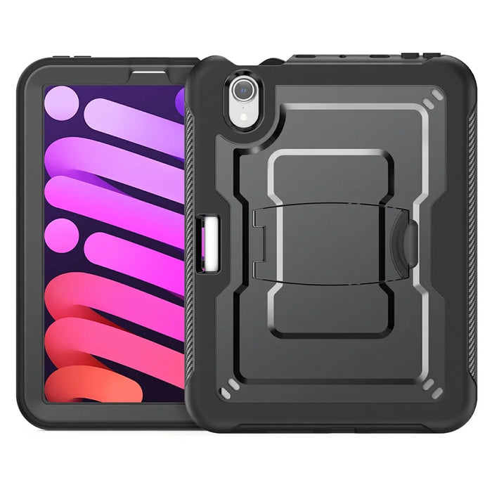 For iPad mini (2024) / (2021) Case PC + TPE Tablet Cover with Hidden Zinc Alloy Kickstand - Black - 2