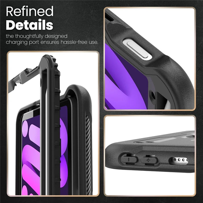For iPad mini (2024) / (2021) Case PC + TPE Tablet Cover with Hidden Zinc Alloy Kickstand - Black - 7