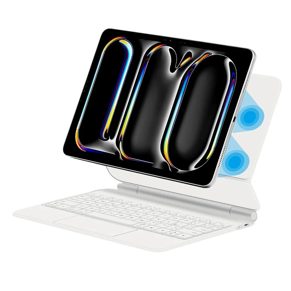 For iPad Pro 11 (2025) / 11 (2024) Magnetic Floating Bluetooth-Compatible Keyboard (Arabic) + Leather Tablet Case - White - 2