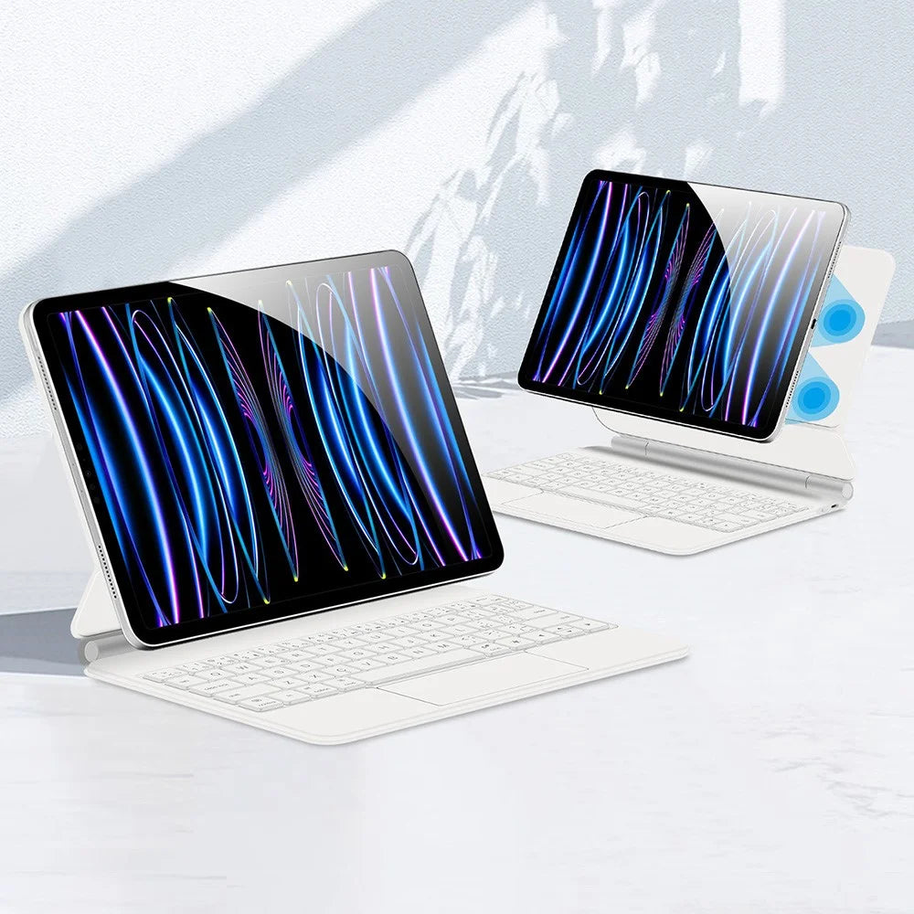 For iPad Pro 11 (2025) / 11 (2024) Magnetic Floating Bluetooth-Compatible Keyboard (Arabic) + Leather Tablet Case - White - 6
