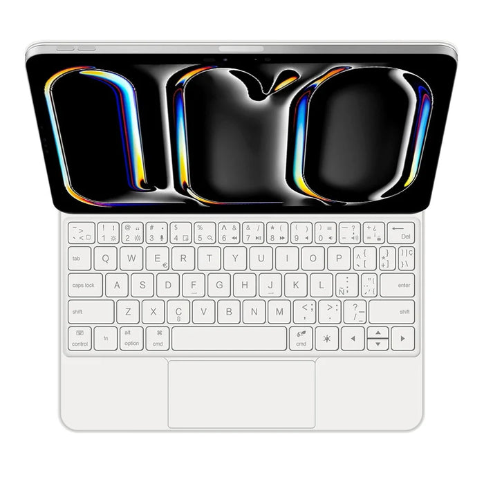For iPad Pro 11 (2025) / 11 (2024) Magnetic Floating Bluetooth-Compatible Keyboard (Portuguese) + Leather Tablet Case - White - 3