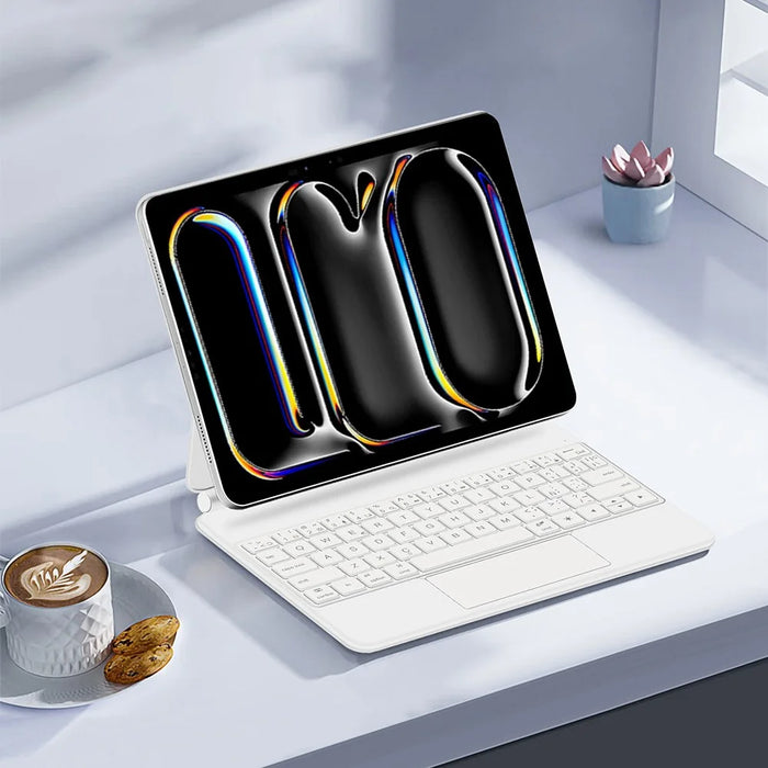 For iPad Pro 11 (2025) / 11 (2024) Magnetic Floating Bluetooth-Compatible Keyboard (Portuguese) + Leather Tablet Case - White - 5