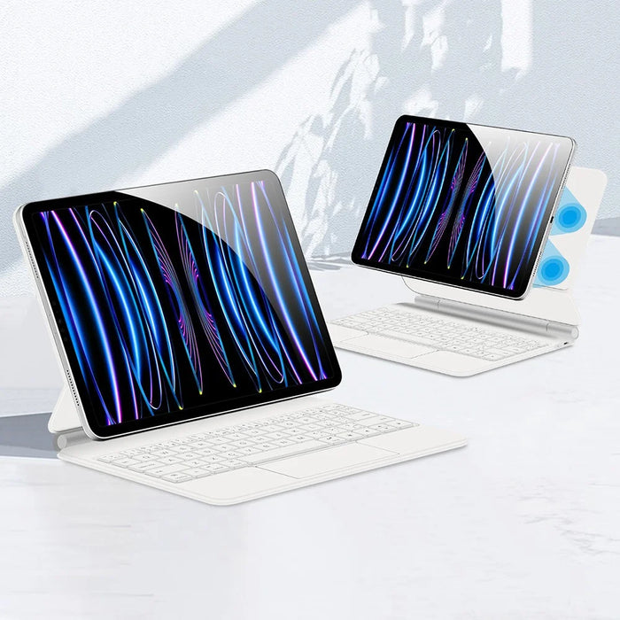 For iPad Pro 11 (2025) / 11 (2024) Magnetic Floating Bluetooth-Compatible Keyboard (Portuguese) + Leather Tablet Case - White - 6