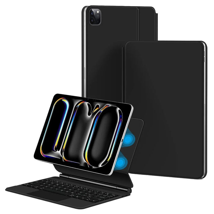 For iPad Pro 11 (2025) / 11 (2024) Magnetic Floating Bluetooth-Compatible Keyboard (Spanish) + Leather Tablet Case - Black - 1