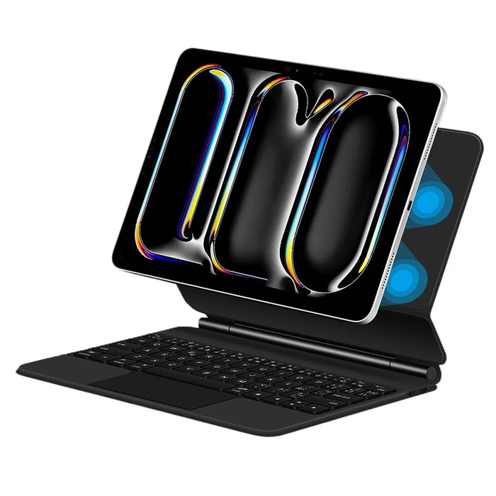 For iPad Pro 11 (2025) / 11 (2024) Magnetic Floating Bluetooth-Compatible Keyboard (Spanish) + Leather Tablet Case - Black - 2