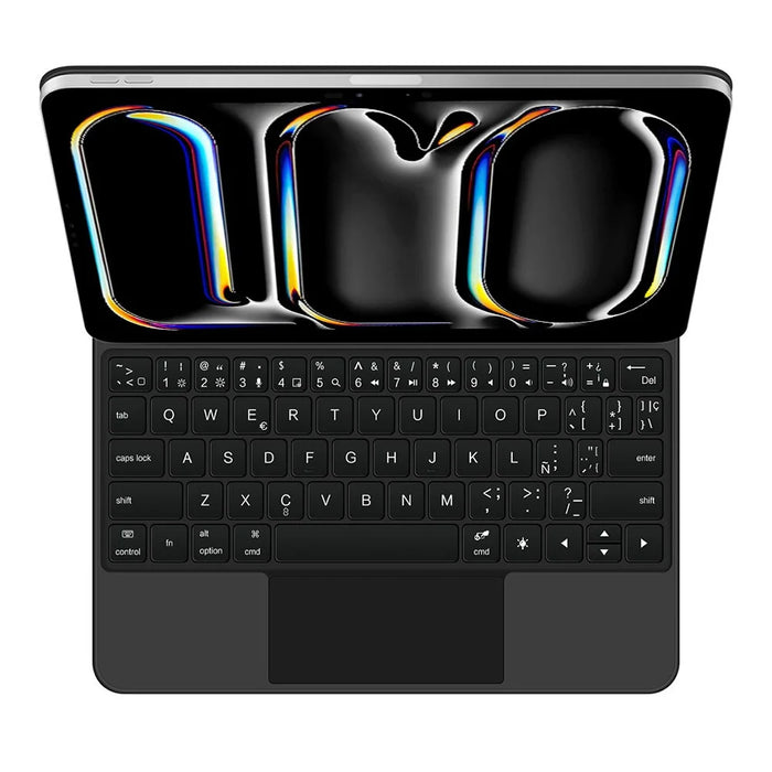For iPad Pro 11 (2025) / 11 (2024) Magnetic Floating Bluetooth-Compatible Keyboard (Spanish) + Leather Tablet Case - Black - 3