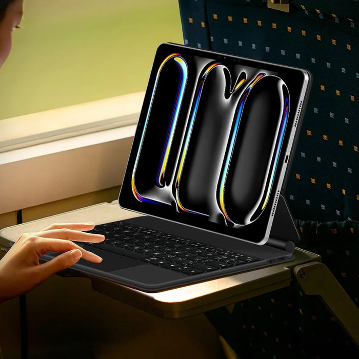 For iPad Pro 11 (2025) / 11 (2024) Magnetic Floating Bluetooth-Compatible Keyboard (Spanish) + Leather Tablet Case - Black - 4