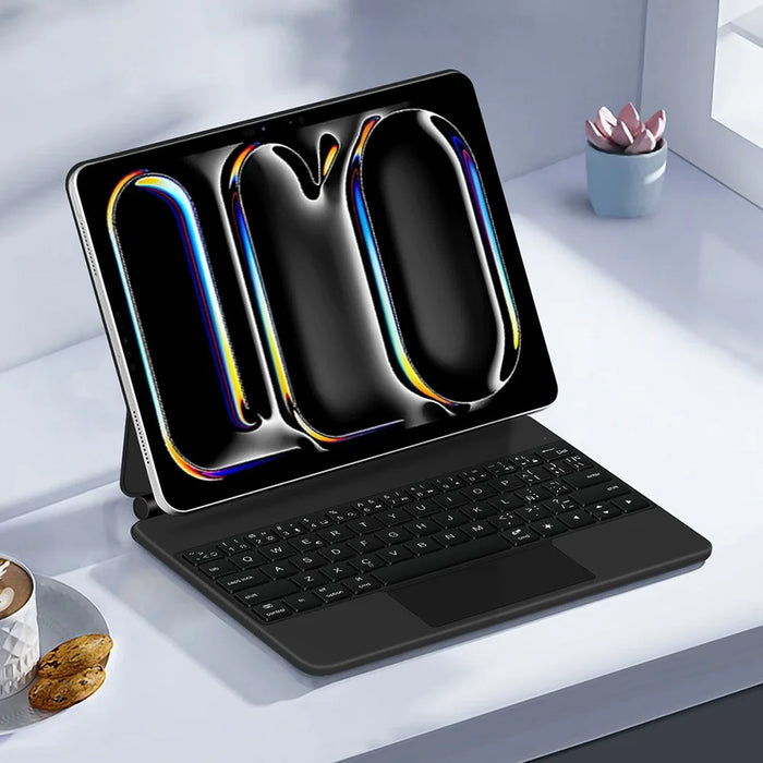 For iPad Pro 11 (2025) / 11 (2024) Magnetic Floating Bluetooth-Compatible Keyboard (Spanish) + Leather Tablet Case - Black - 5