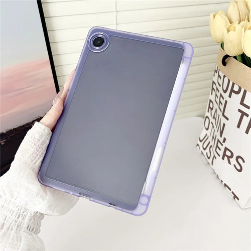 For Samsung Galaxy Tab A9 Case Clear TPU Anti Drop Tablet Cover with Pencil Holder - Transparent Purple - 1