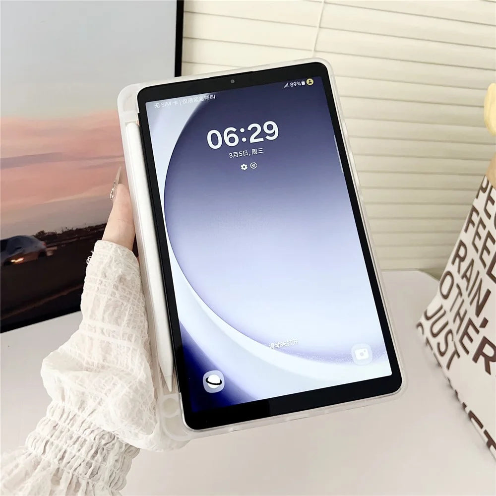 For Samsung Galaxy Tab A9 Case Clear TPU Anti Drop Tablet Cover with Pencil Holder - Transparent Purple - 2