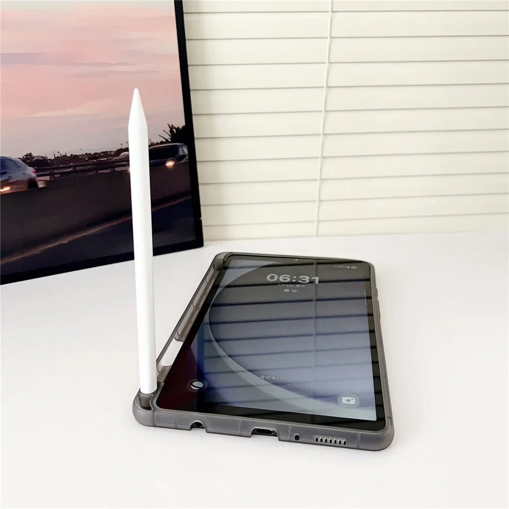 For Samsung Galaxy Tab A9 Case Clear TPU Anti Drop Tablet Cover with Pencil Holder - Transparent Purple - 3
