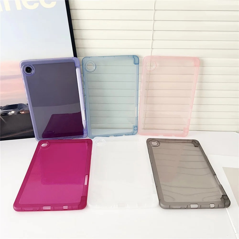 For Samsung Galaxy Tab A9 Case Clear TPU Anti Drop Tablet Cover with Pencil Holder - Transparent Purple - 7