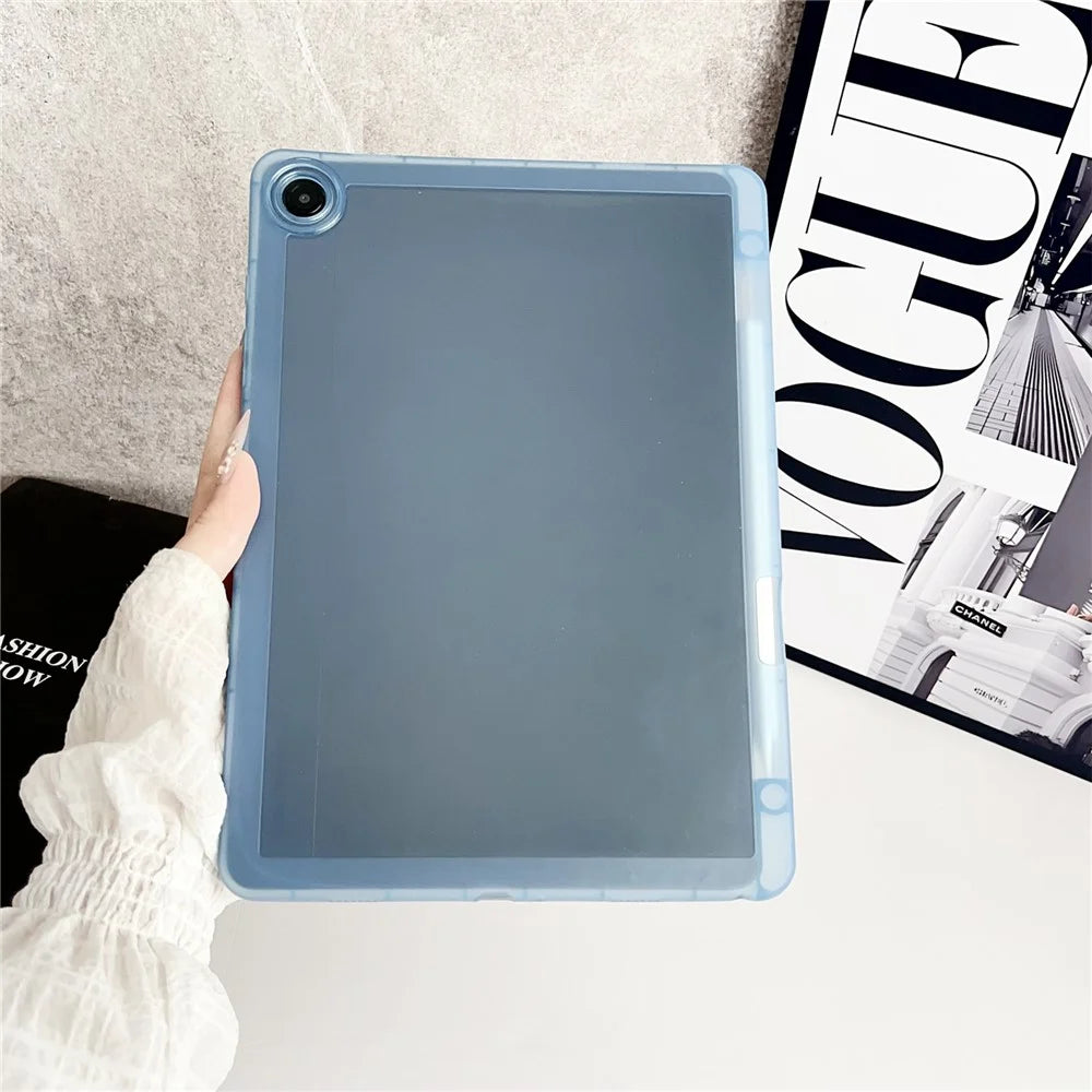 For Samsung Galaxy Tab A9+ Case Clear TPU Anti Drop Tablet Cover with Pencil Holder - Transparent Blue - 1
