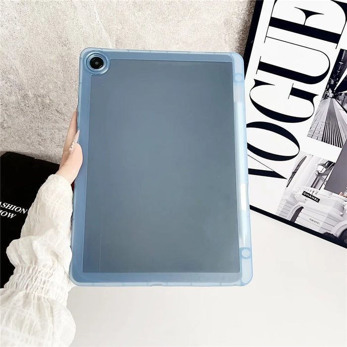 For Samsung Galaxy Tab A9+ Case Clear TPU Anti Drop Tablet Cover with Pencil Holder - Transparent Blue - 1