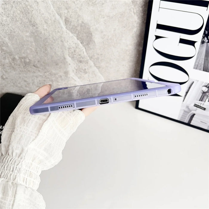For Samsung Galaxy Tab A9+ Case Clear TPU Anti Drop Tablet Cover with Pencil Holder - Transparent Blue - 6