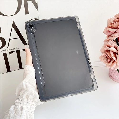 For Samsung Galaxy Tab S9 Case Clear TPU Anti Drop Tablet Cover with Pencil Holder - Transparent Black - 1