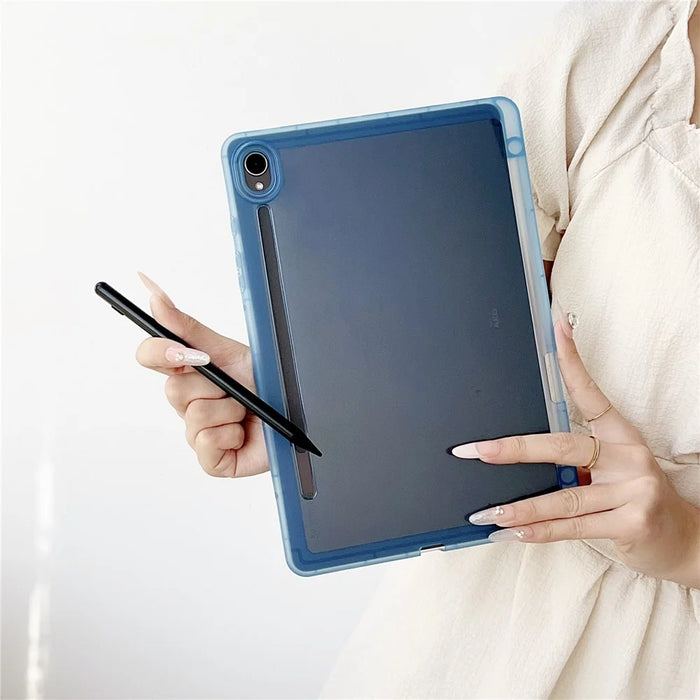 For Samsung Galaxy Tab S9 Case Clear TPU Anti Drop Tablet Cover with Pencil Holder - Transparent Black - 2