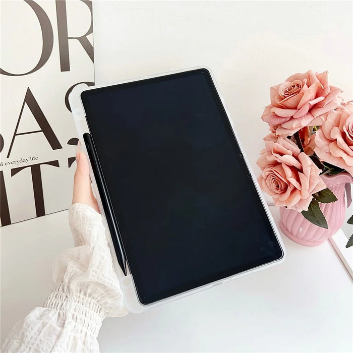 For Samsung Galaxy Tab S9 Case Clear TPU Anti Drop Tablet Cover with Pencil Holder - Transparent Black - 3