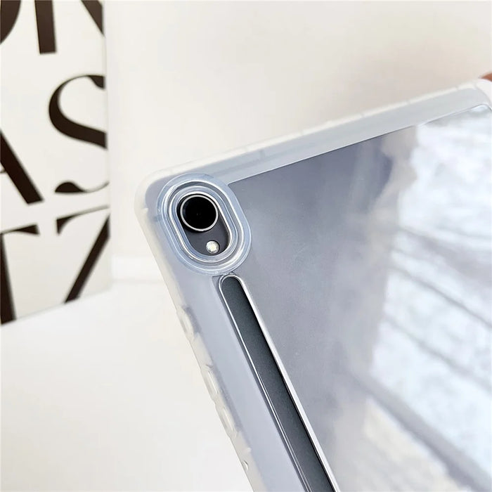 For Samsung Galaxy Tab S9 Case Clear TPU Anti Drop Tablet Cover with Pencil Holder - Transparent Black - 7