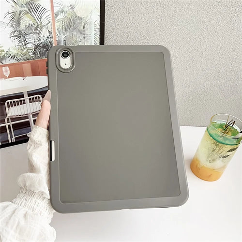 For iPad 10.9 (2022) Case Solid Color TPU Tablet Cover with Pencil Holder - Grey - 1