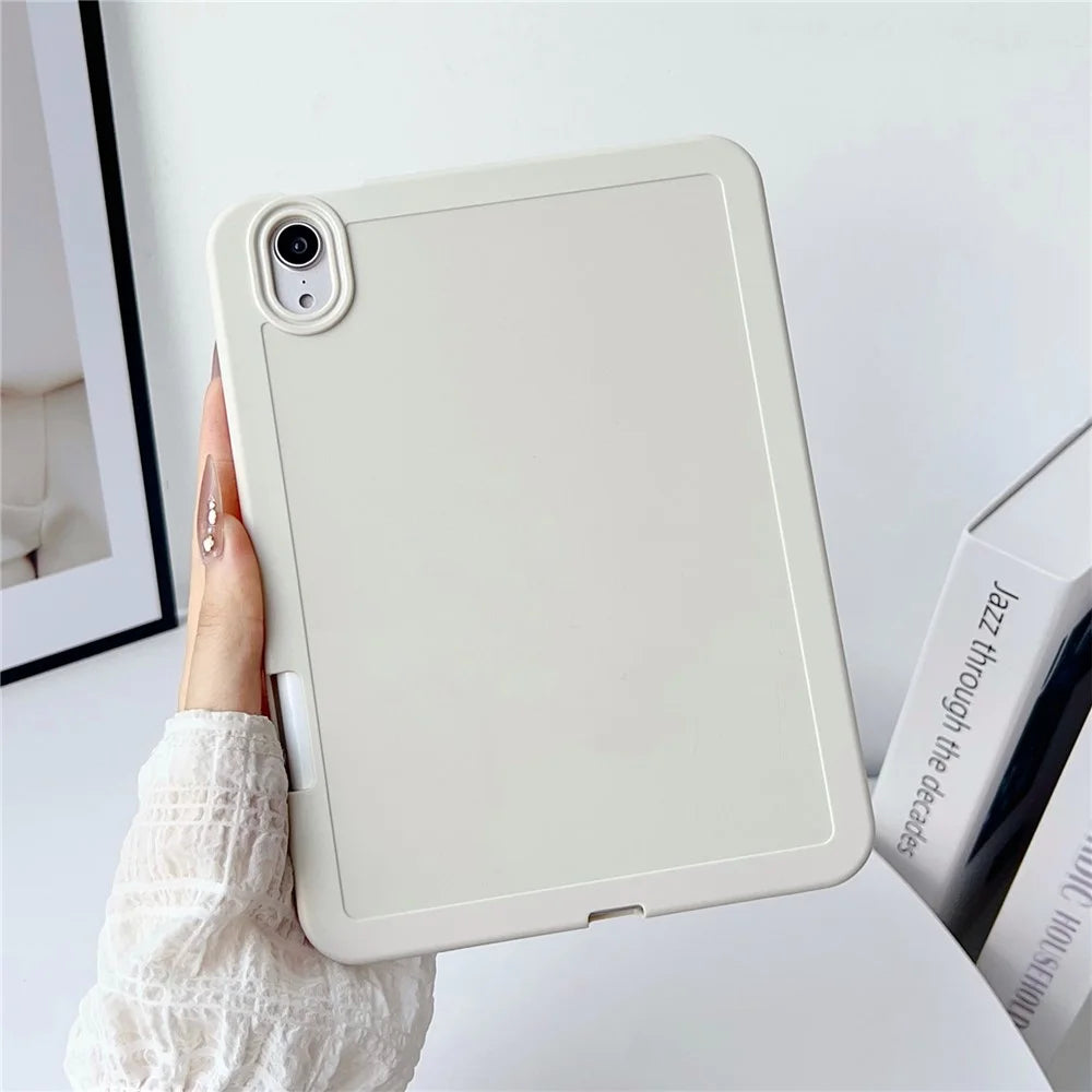 For iPad mini (2024) / (2021) Case Solid Color TPU Tablet Cover with Pencil Holder - White - 1