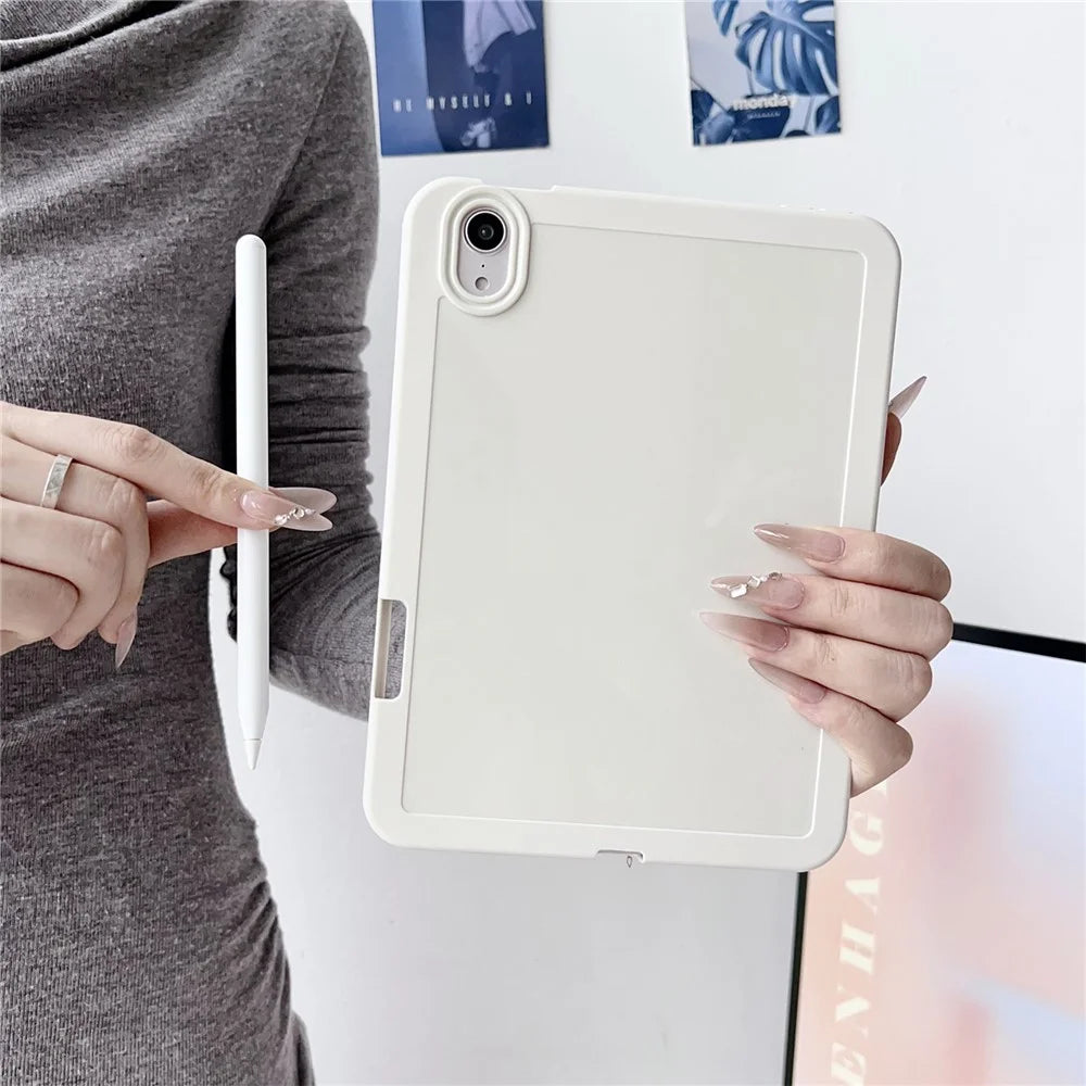 For iPad mini (2024) / (2021) Case Solid Color TPU Tablet Cover with Pencil Holder - White - 2