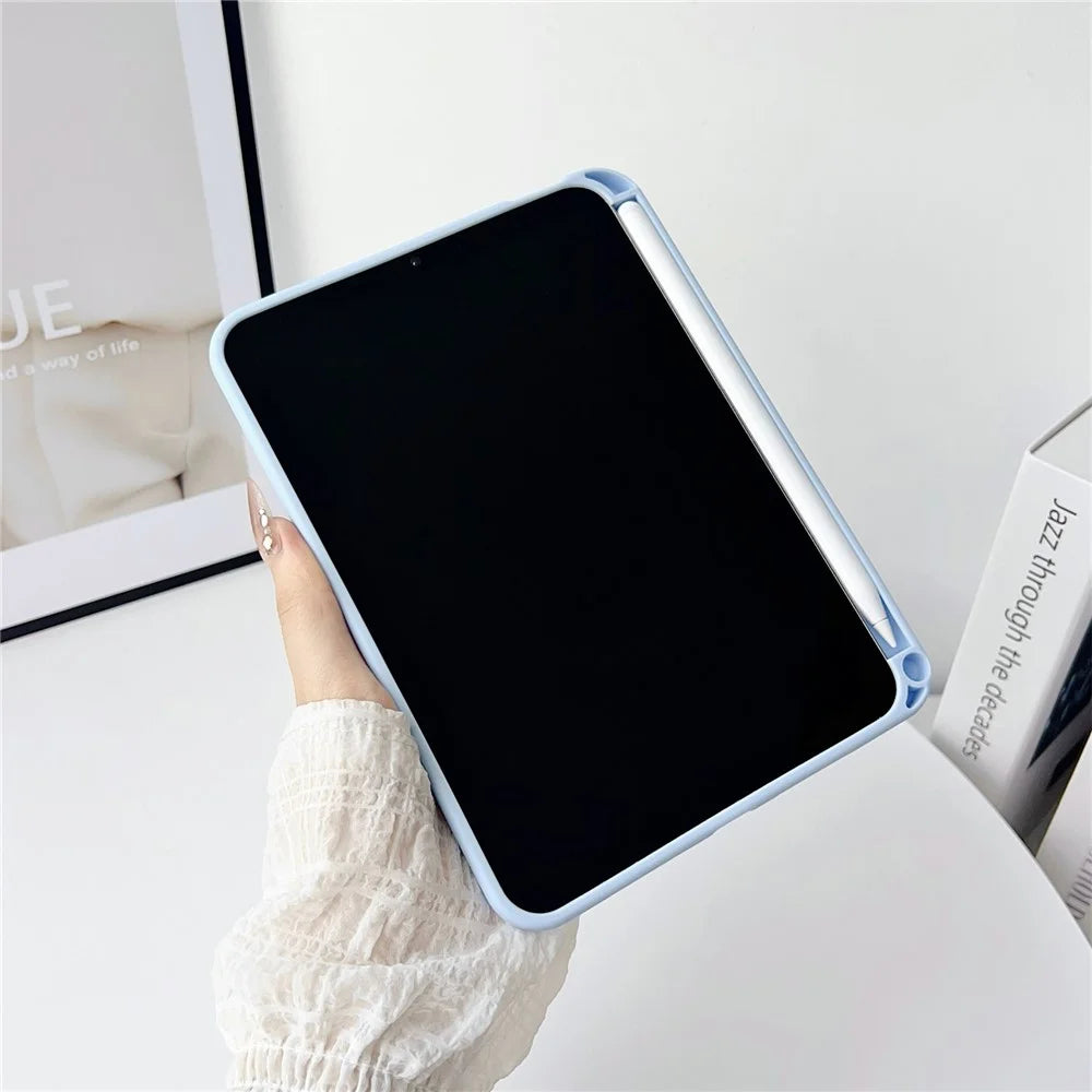 For iPad mini (2024) / (2021) Case Solid Color TPU Tablet Cover with Pencil Holder - White - 3