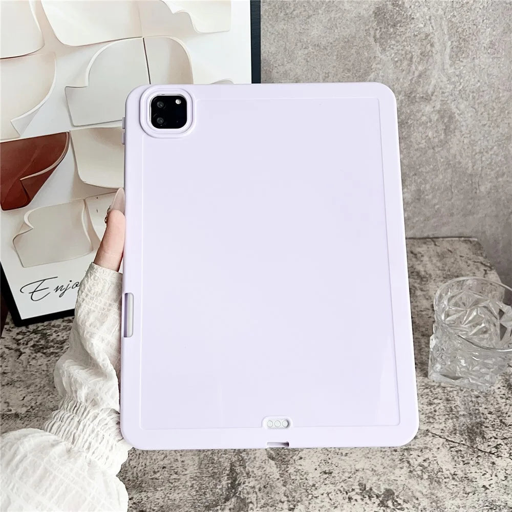 Tablet Case For iPad Pro 11 (2022) / (2021) / (2020) , Solid Color TPU Cover with Pencil Holder - Purple - 1