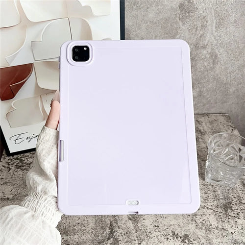 Tablet Case For iPad Pro 11 (2022) / (2021) / (2020) , Solid Color TPU Cover with Pencil Holder - Purple - 1