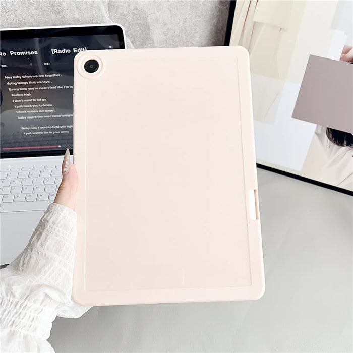 For Samsung Galaxy Tab A9+ Case Solid Color TPU Tablet Cover with Pencil Holder - Pink - 1