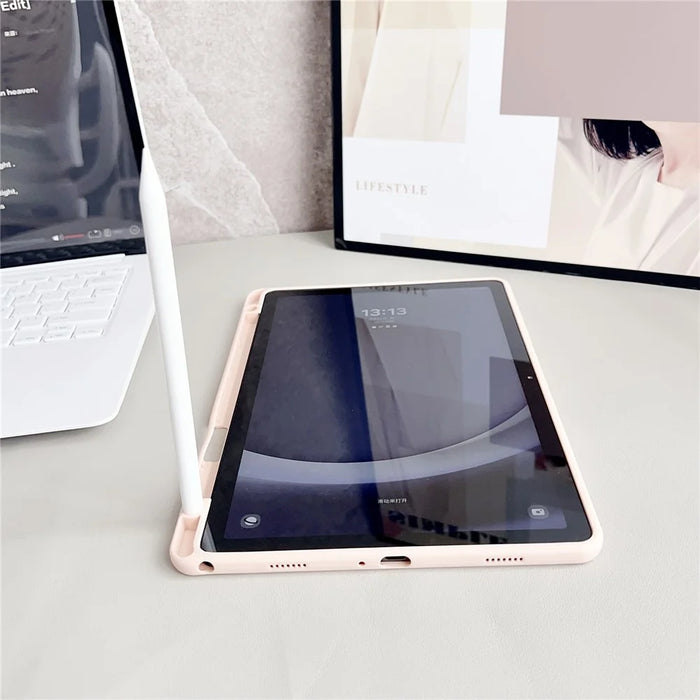 For Samsung Galaxy Tab A9+ Case Solid Color TPU Tablet Cover with Pencil Holder - Pink - 3