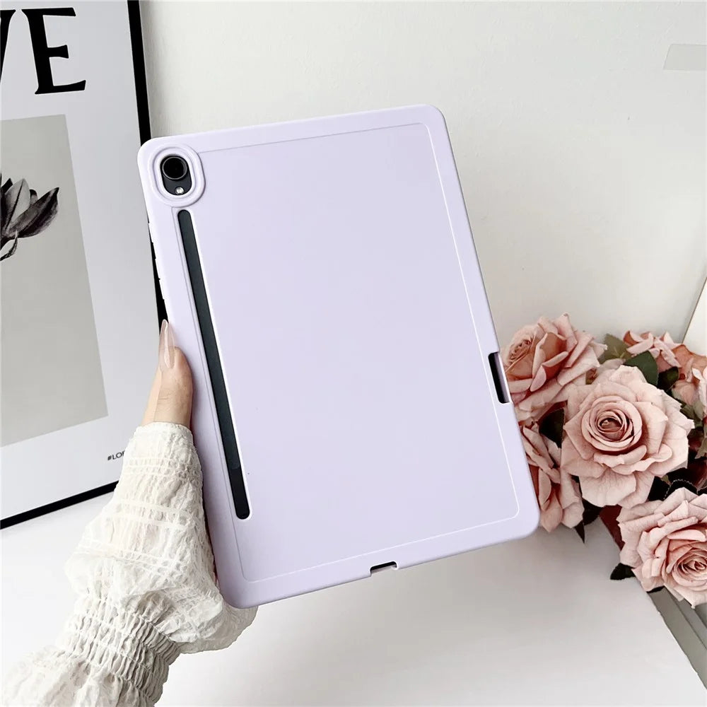 For Samsung Galaxy Tab S9 Case Solid Color TPU Tablet Cover with Pencil Holder - Purple - 1
