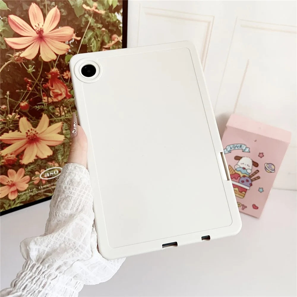 For Samsung Galaxy Tab A9 Case Solid Color TPU Tablet Cover with Pencil Holder - White - 1