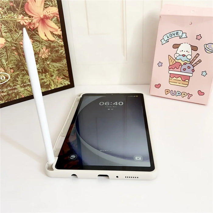 For Samsung Galaxy Tab A9 Case Solid Color TPU Tablet Cover with Pencil Holder - White - 3