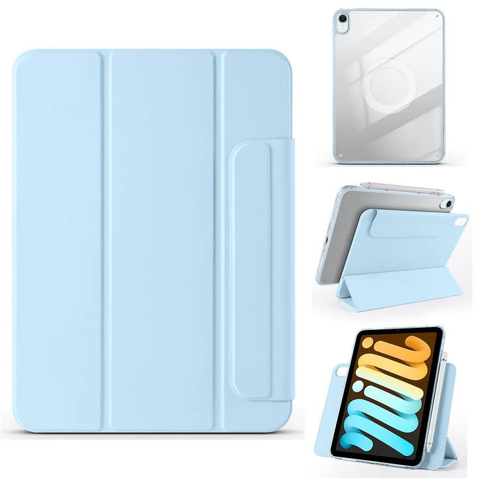 For iPad mini (2024)  /  (2021) Case Folding Stand Magnetic Leather Tablet Cover - Baby Blue - 1