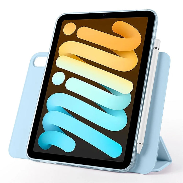 For iPad mini (2024)  /  (2021) Case Folding Stand Magnetic Leather Tablet Cover - Baby Blue - 3