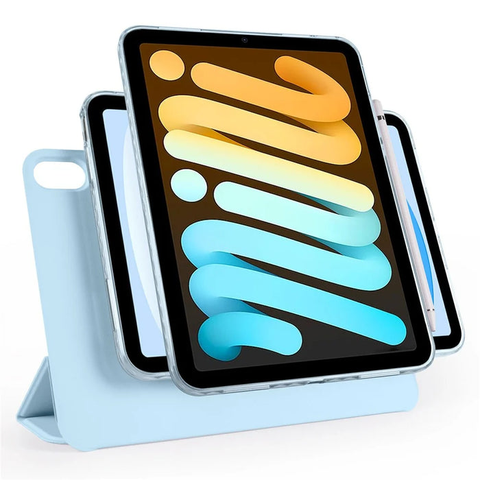 For iPad mini (2024)  /  (2021) Case Folding Stand Magnetic Leather Tablet Cover - Baby Blue - 4