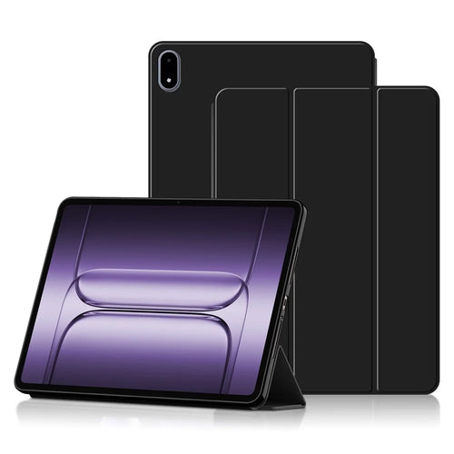 For OnePlus Pad 2 Pro Case PU Leather TPU Back Trifold Stand Tablet Cover - Black - 1