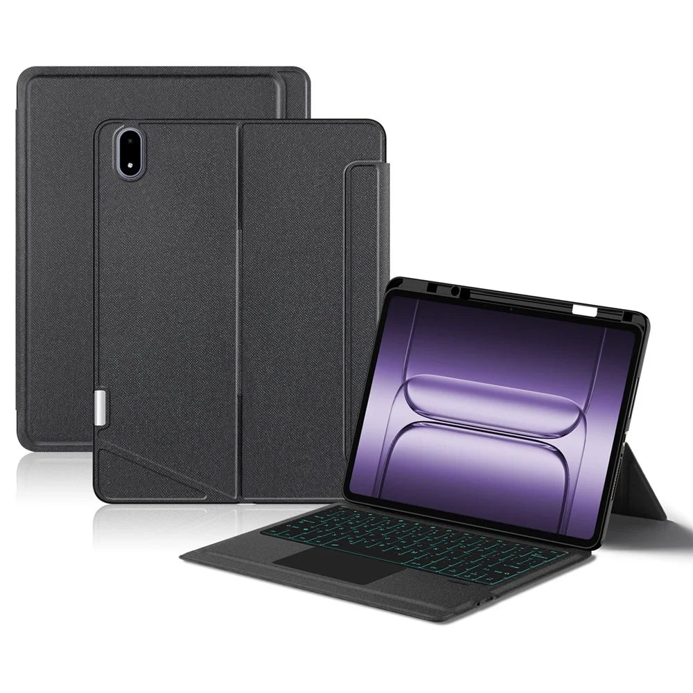For OnePlus Pad 2 Pro Leather Case + Bluetooth-Compatible Keyboard with Backlight Trackpad - 1