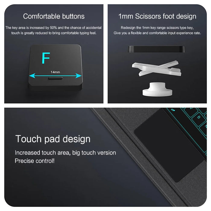 For OnePlus Pad 2 Pro Leather Case + Bluetooth-Compatible Keyboard with Backlight Trackpad - 6